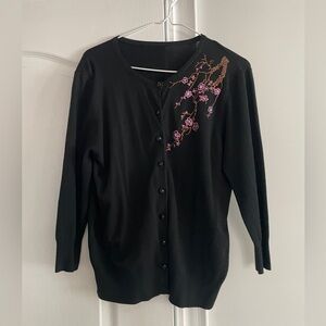 Embellished Black Cardigan Sweater - one size